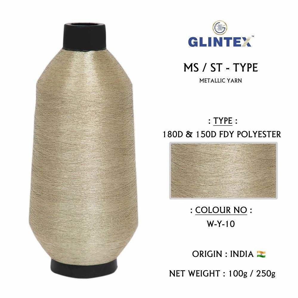 180D Polyester Metallic Yarn / Jari Kasab Color W-Y-10 For Computer Embroidery Machines  - Computer Embroidery Polyester Jari and Metallic Yarn  - High Quality Product Image