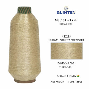 180D Polyester Metallic Yarn / Jari Kasab Color Y-10 Light For Computer Embroidery Machines  - Computer Embroidery Polyester Jari and Metallic Yarn 